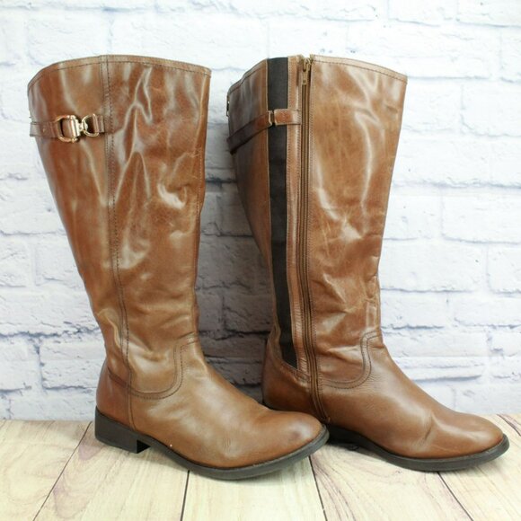 *Unknown Brown Leather Back Zip Knee High Riding Boots Size 11EEE - Picture 3 of 14
